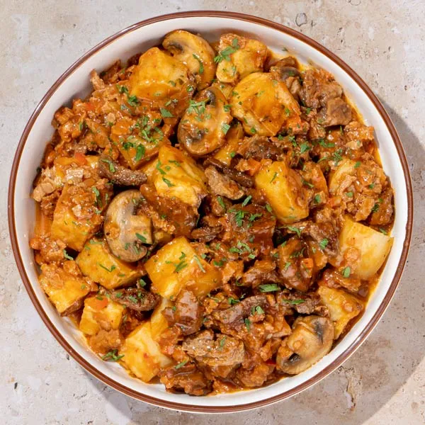 Veganer Soja-Pilz-Eintopf